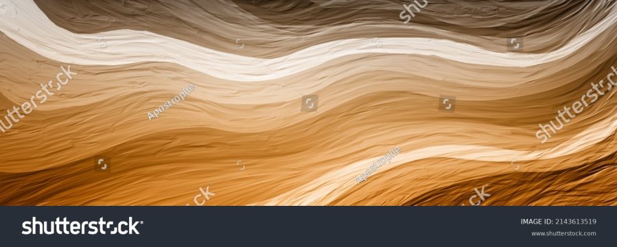 Abstract tan-brown wallpaper of waves in gold orange brown and white stripes thick oil painting