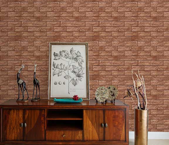 Earthy Brown Brick Wall Covering harmony with wood