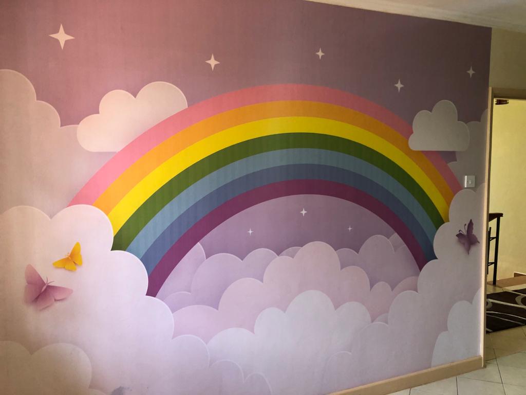 Younger boys and girls custom made rainbow wallpaper mural 