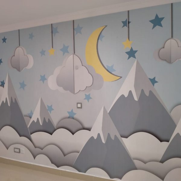 Children's abstract 3d full wall mural