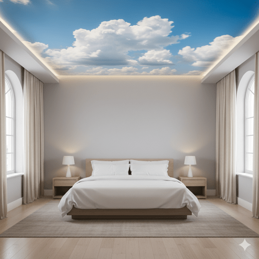 Classic Fluffy White Clouds Sky Ceiling Wallpaper