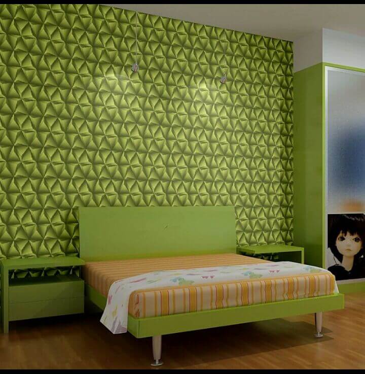 Green 3d bed room wallpaper 