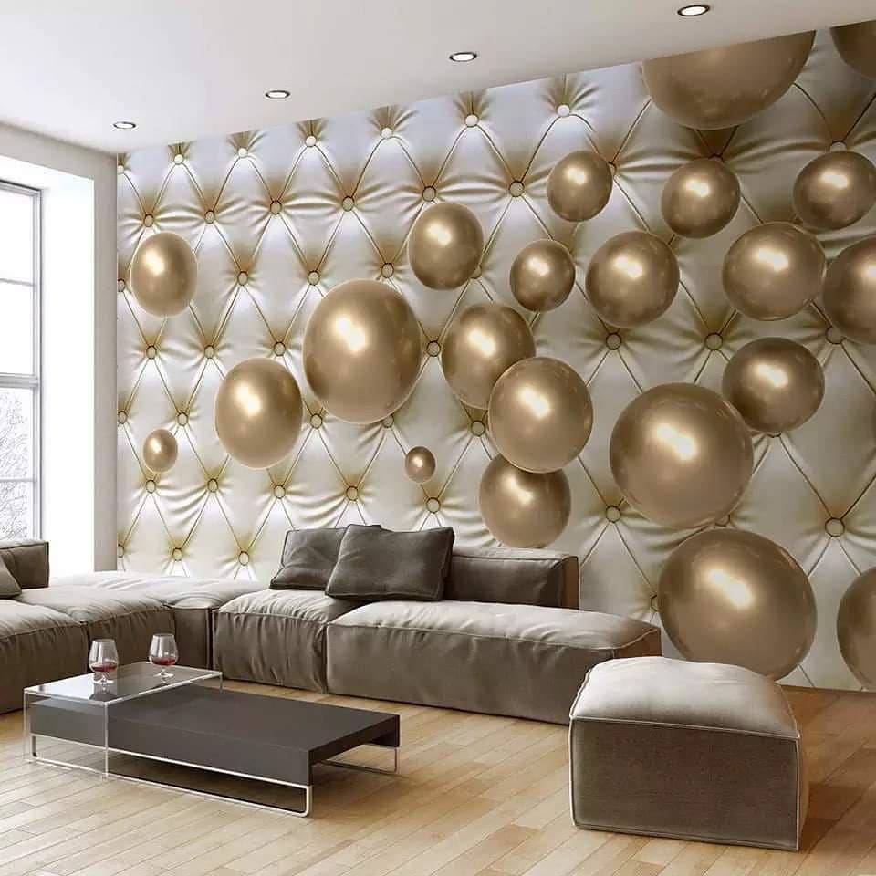 Luxury Tufted Wall with Floating Golden Spheres