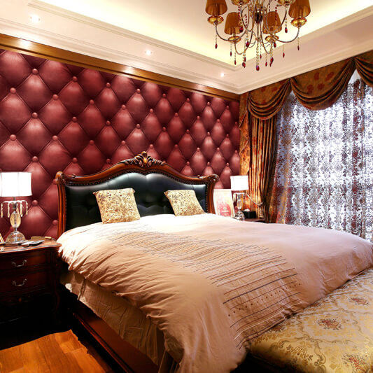 Red 3d leather effect bedroom wallpaper