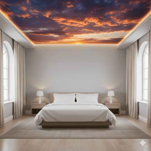 Warm Sunset Glow Ceiling Wallpaper Mural.