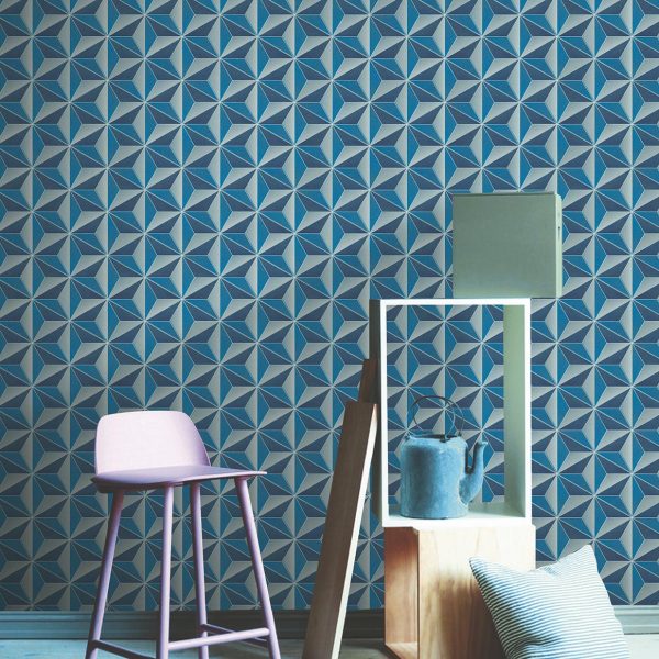 3d blue geometric wall paper