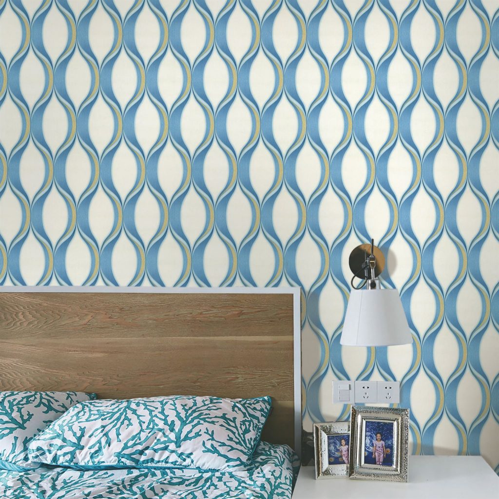 Blue and white contemporary 3d bedroom wallpaper 