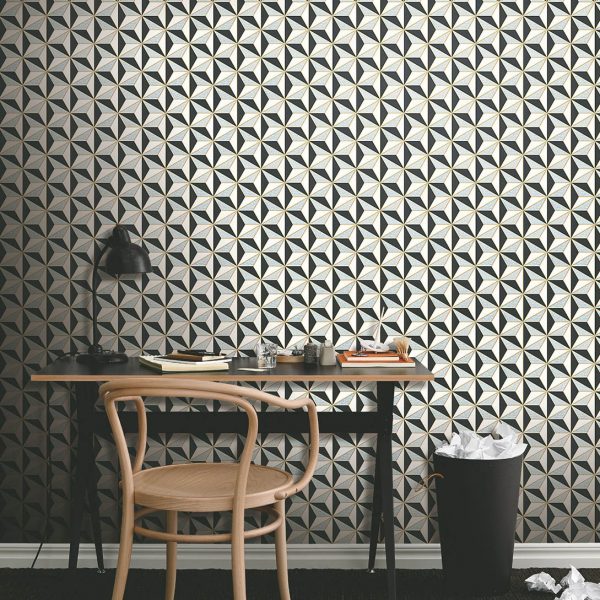 Classic black and white geometric wallpaper in home sturdy room