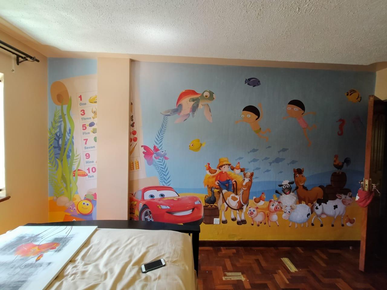 Children's cartoon nursery mural