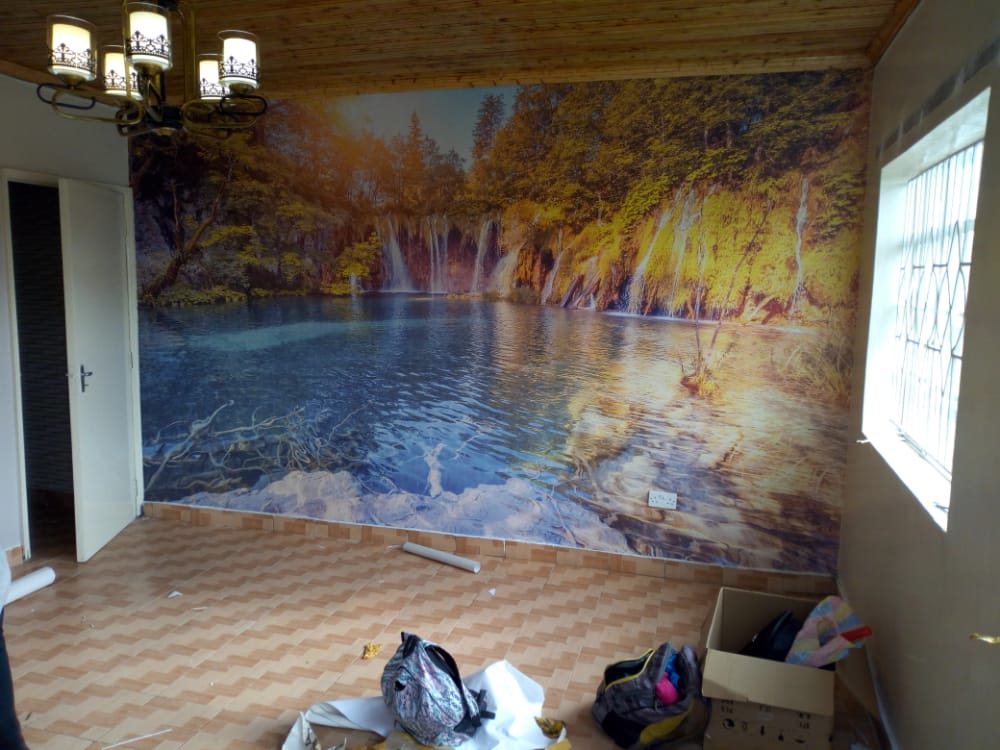 Forest water falls wallpaper mural