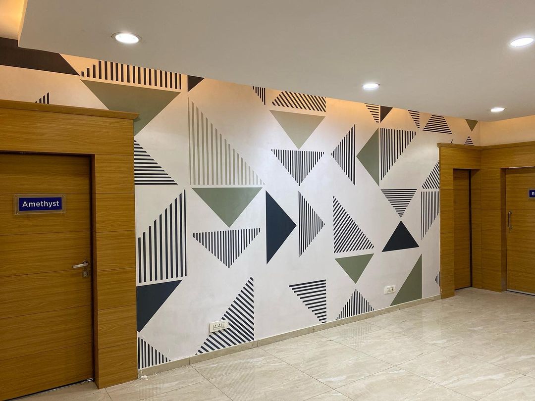 Modern full wall geometric removable and reusable wall murals