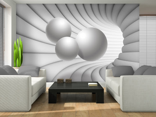 Monochrome 3d tunnel office wall branding 