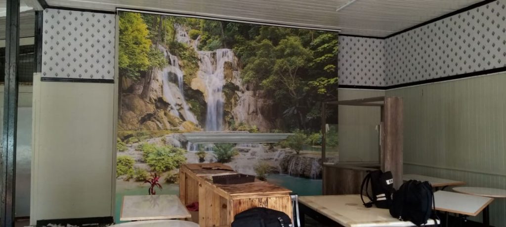 Forest waterfall landscape mural