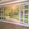 Realistic 3d view through the window wall mural