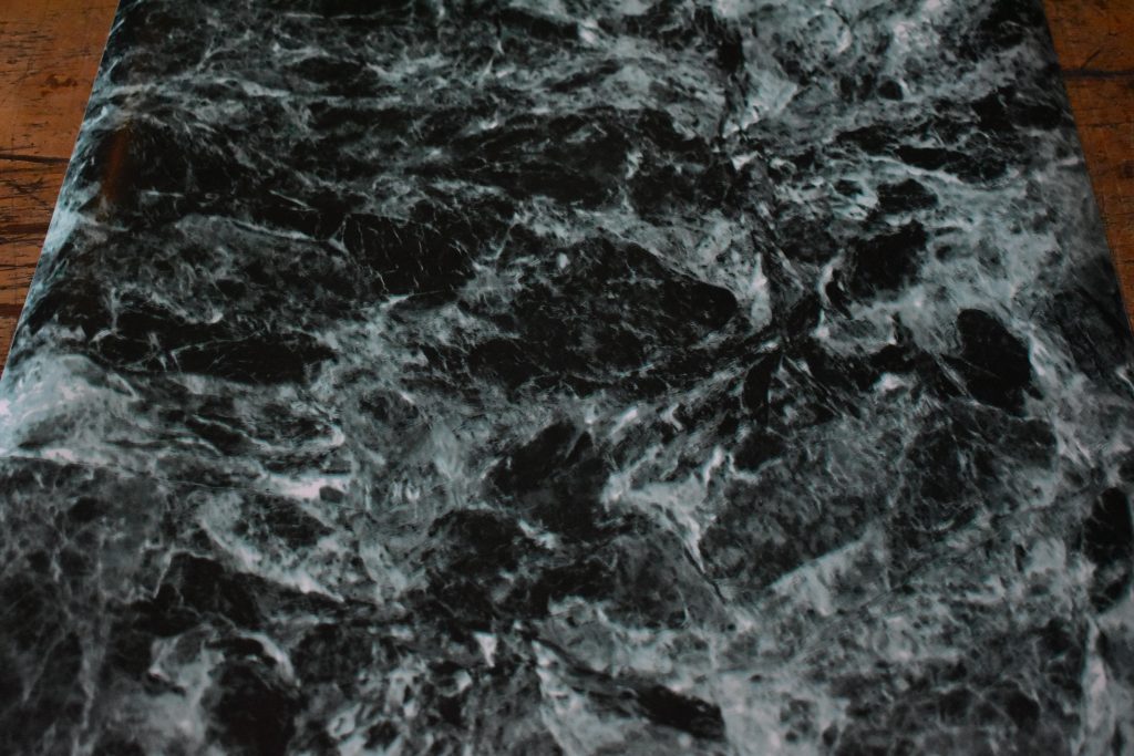 Dramatic black marble contact paper countertops