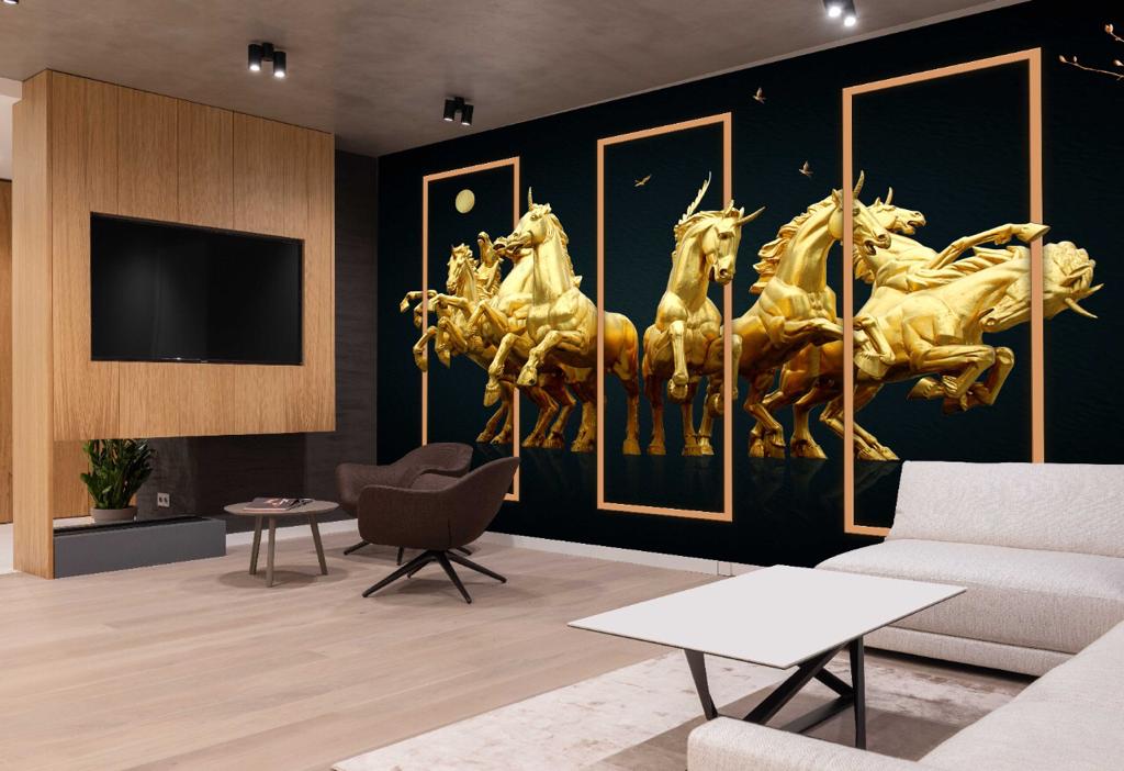 Galloping horses 3d wall paper mural. 