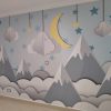 Pastel colors abstract mountains mural for nursery walls