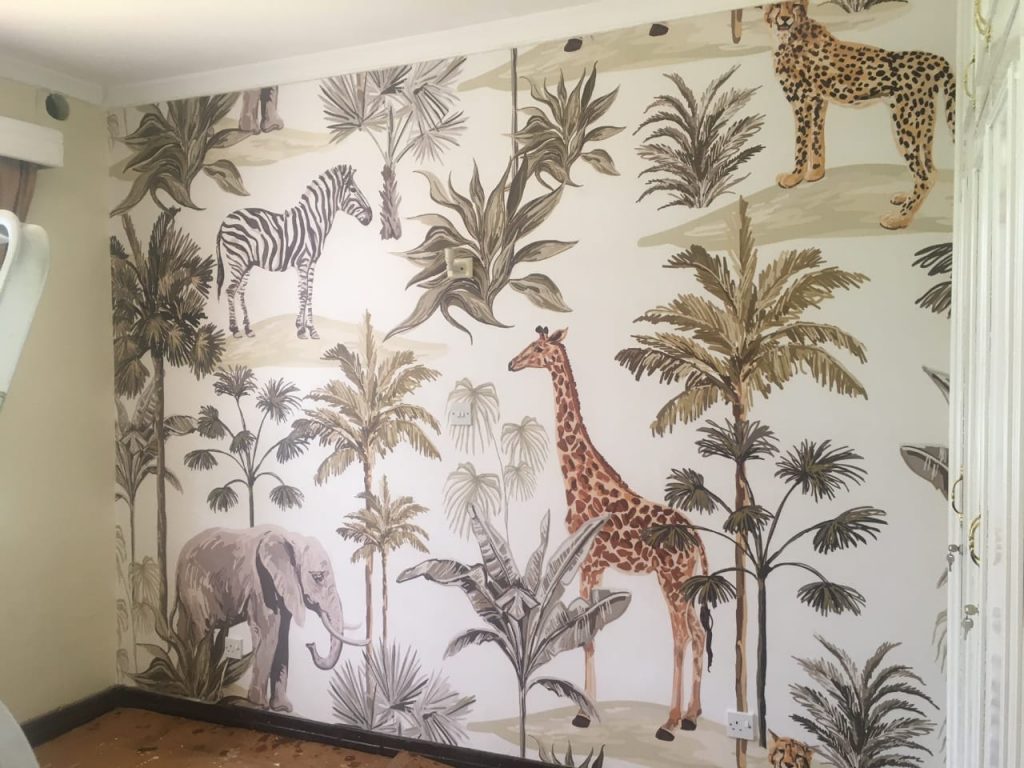 Savanah wildlife children's room mural