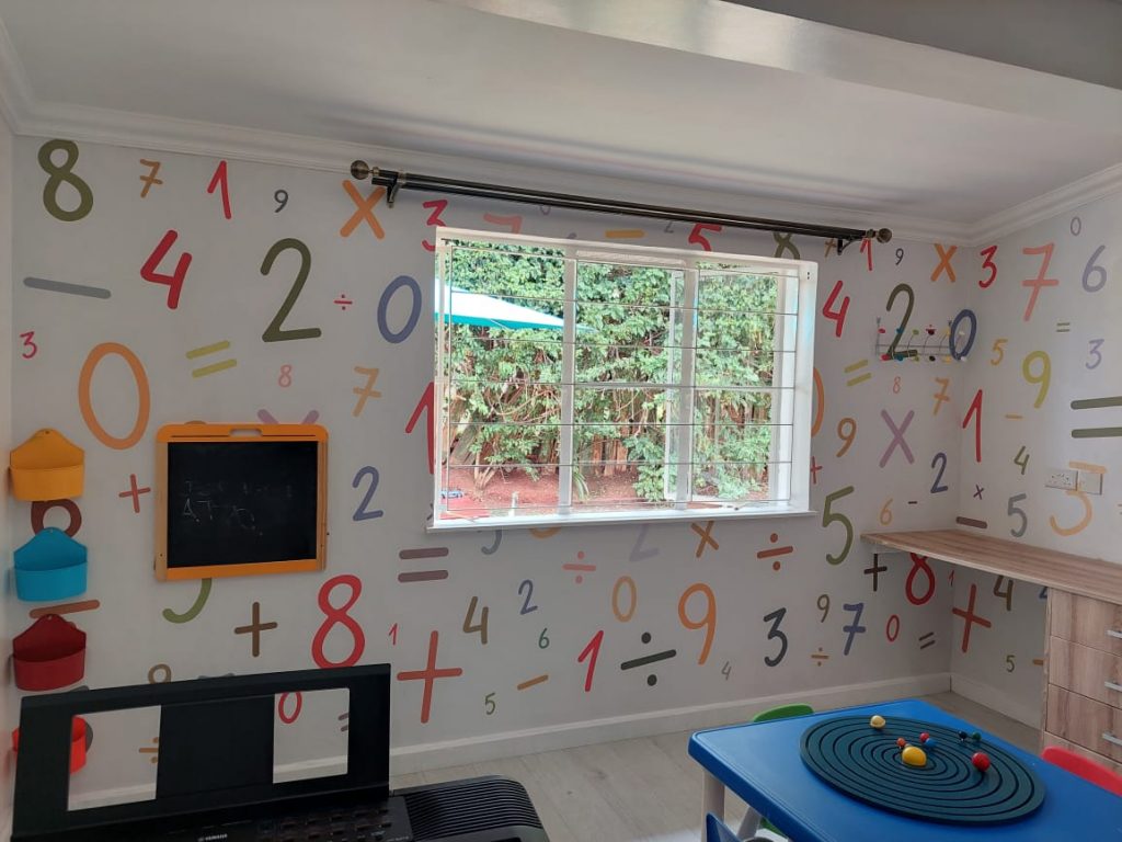 Numbers and math's signs nursery school wallpaper