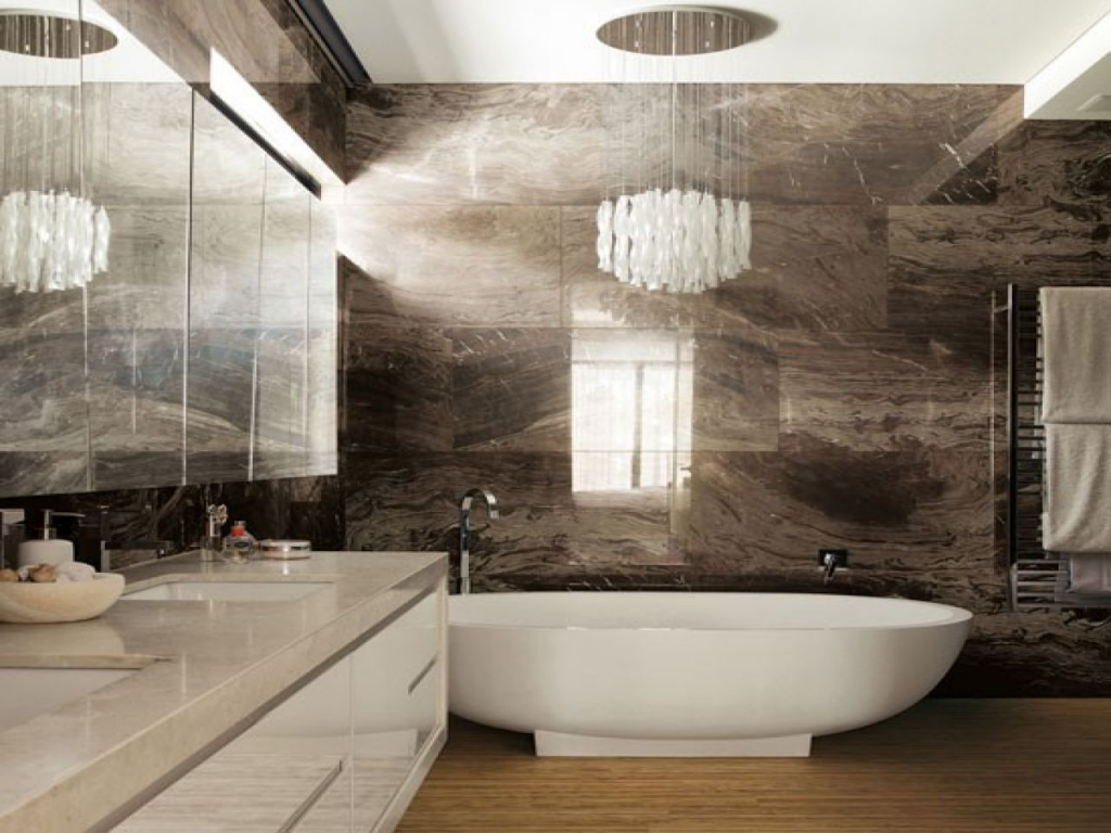 Bathroom with brown marble effects 