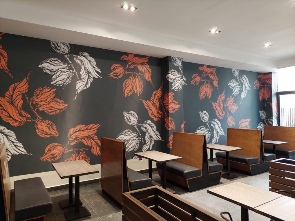 floral coffee house chain corporate wall murals