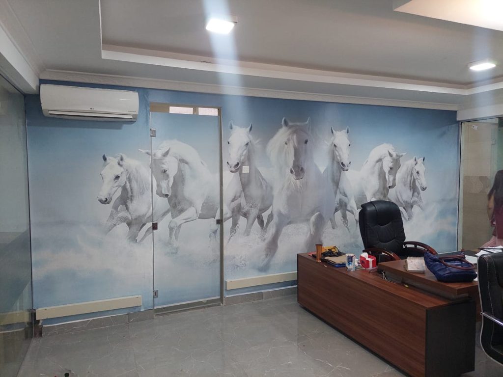 Seven white horses home or office wallpaper mural