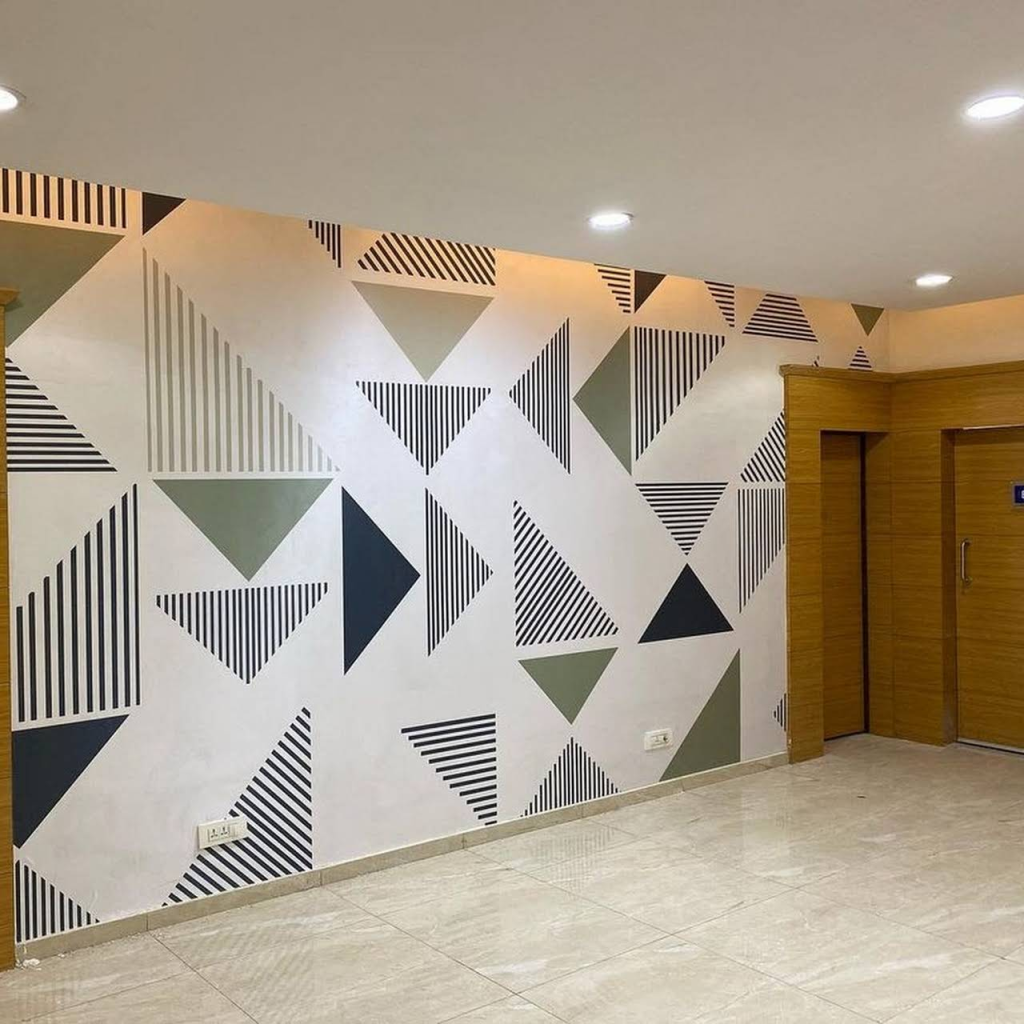 Black and white triangle geometric office wallpaper ideas by Wallpaper Kenya. 