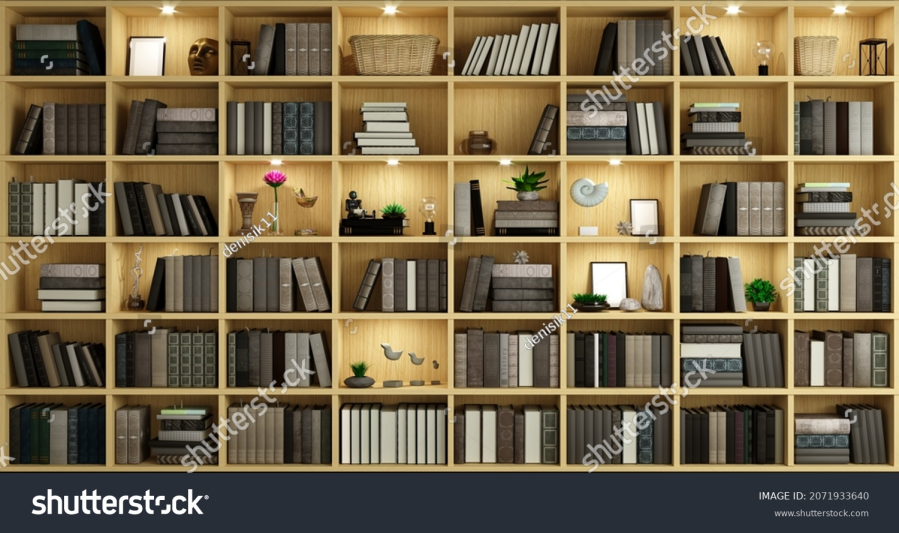 Library bookshelves 3d digital beige wallpaper