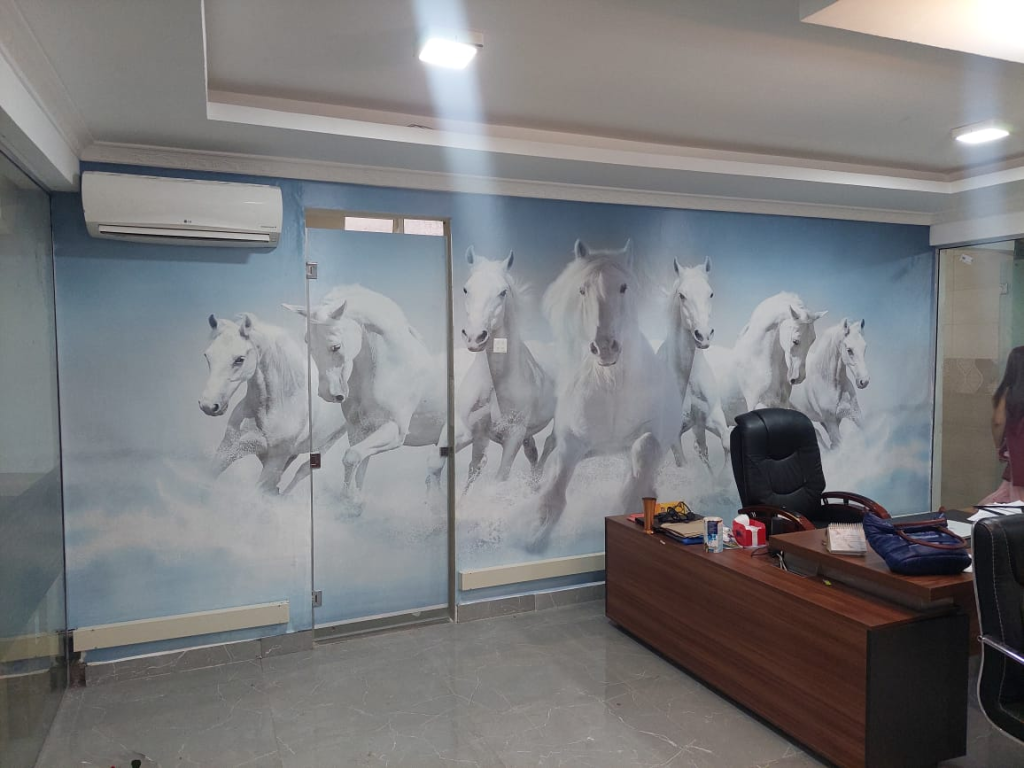 Digital seven white horses wallpaper mural