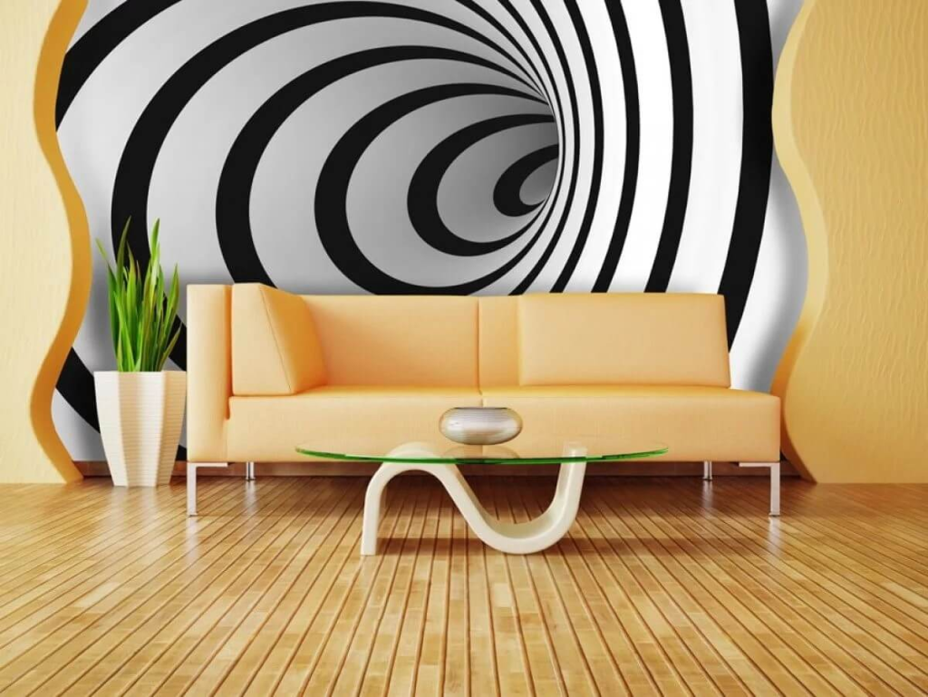 3d tunnel black and white digital art mural