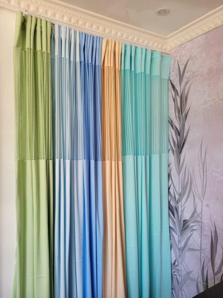 Different colors of hospital cubicle curtains with mesh in stock at Wallpaper Kenya