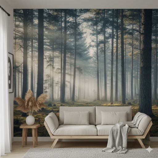 Misty Pine Forest (Serene Escape) Lounge Wallpaper