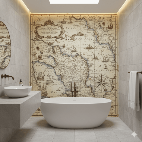 Vintage Nautical Map Bathroom Wallpaper