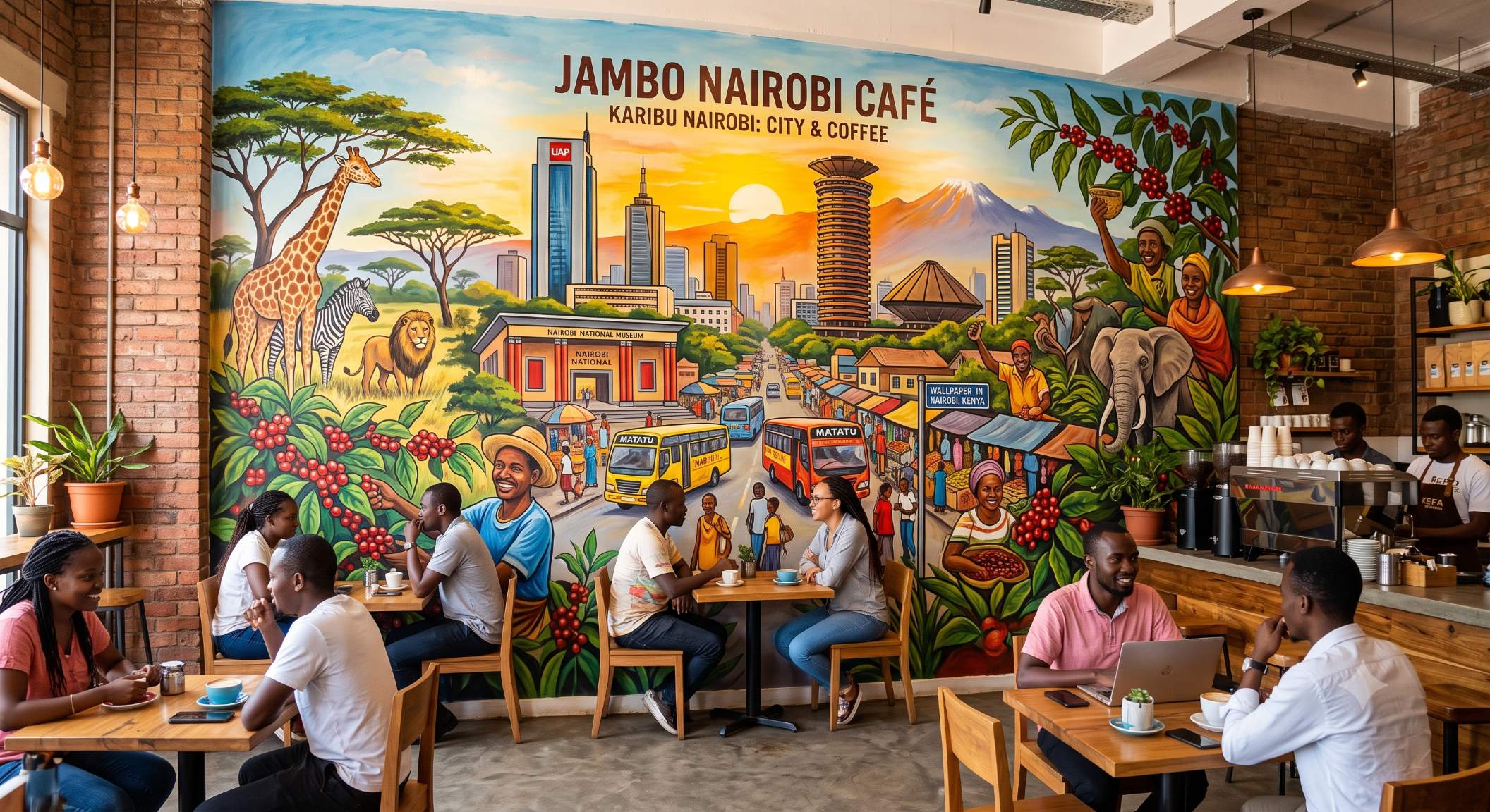 Jambo Nairobi Cafe Wallpaper Mural Designed and Printed by Wallpaper Kenya.